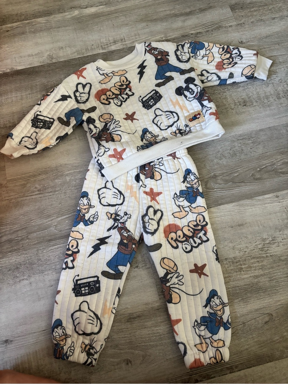 Kids White Cartoon-Print Quilted One-Piece Set